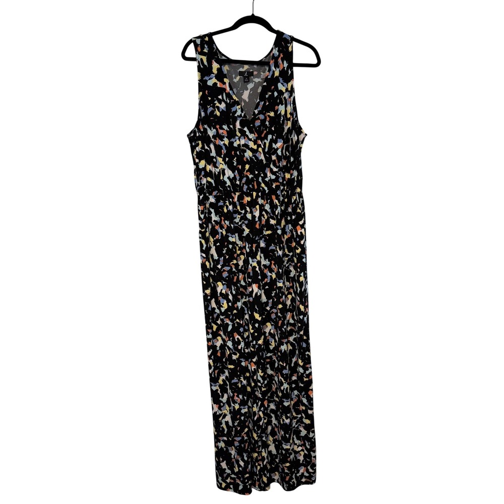 Jason Wu Maxi Dress Abstract Print 1X Black Multi Womens Faux Wrap Sleeveless